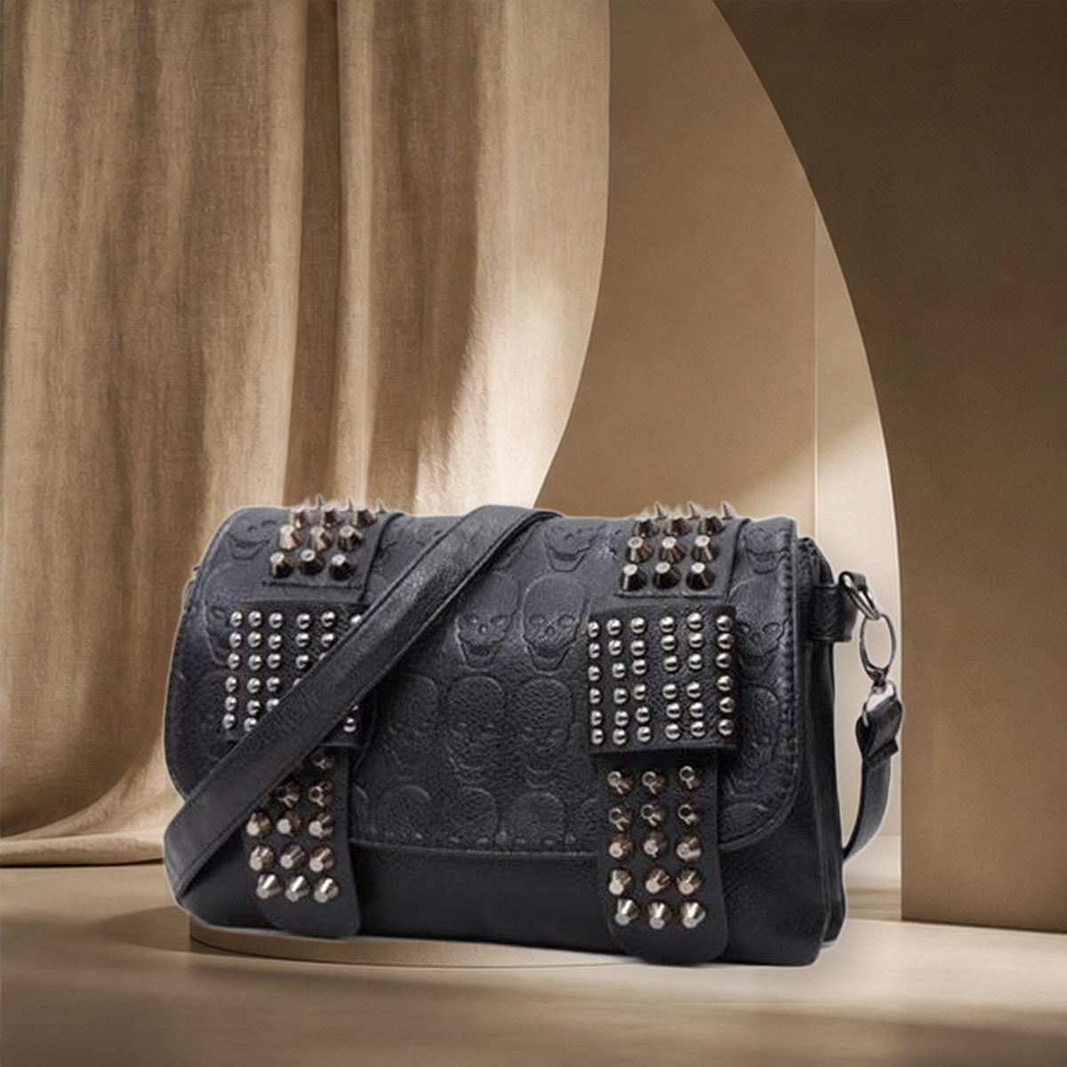 Sac messager effet cuir à rivets — default — vue 2
