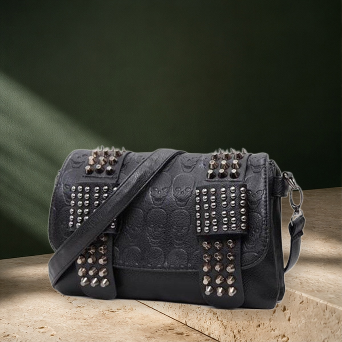 Sac messager effet cuir à rivets — default — vue 3