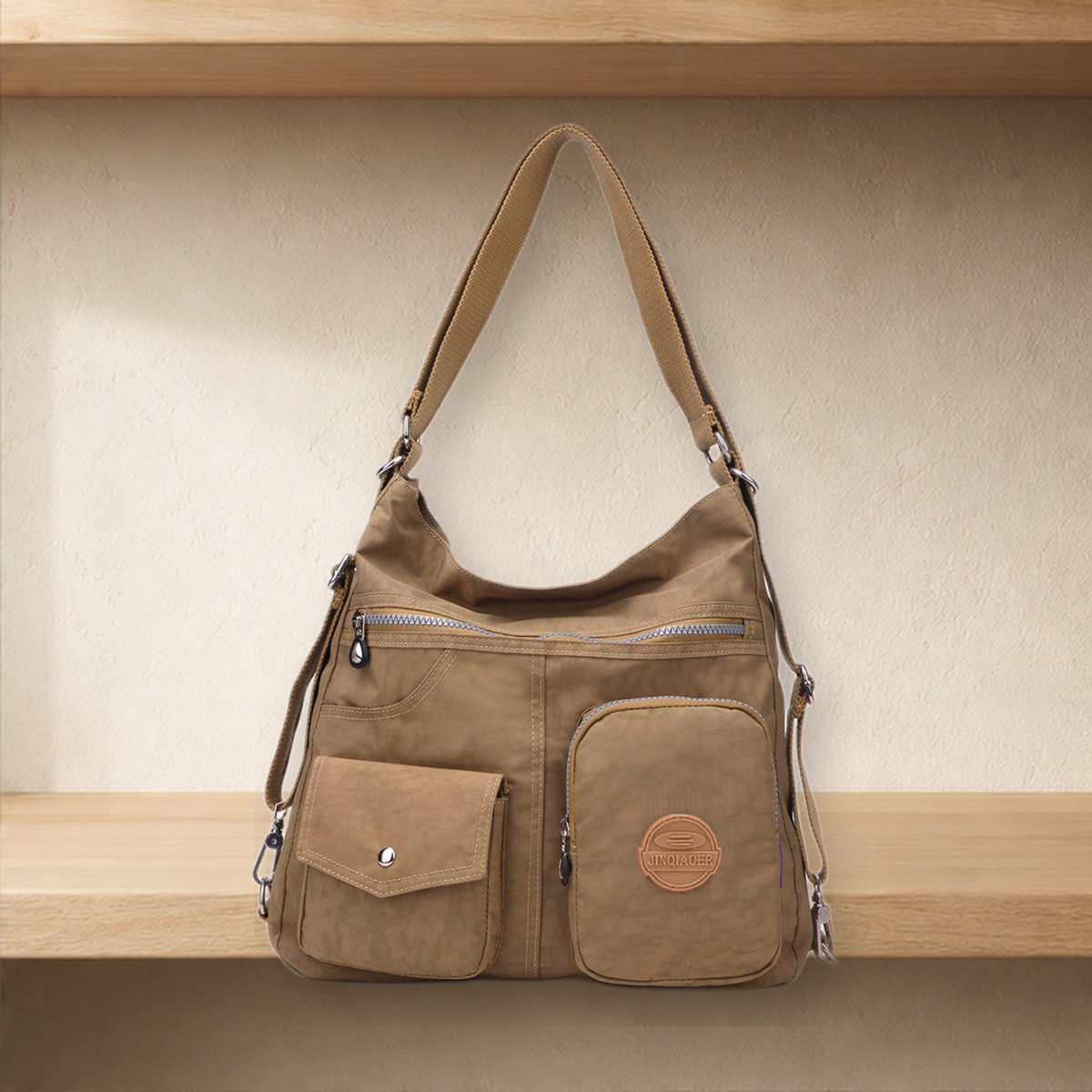 Sac bandoulière déperlant grande capacité — Beige — vue 2