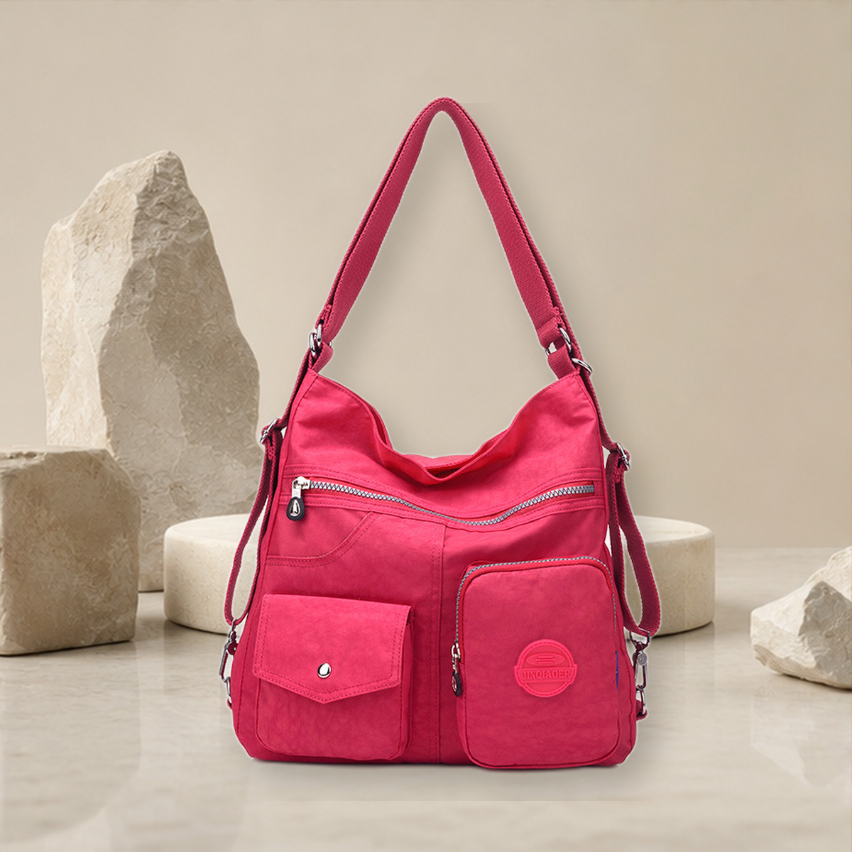 Sac bandoulière déperlant grande capacité — Rose Rouge — vue 3