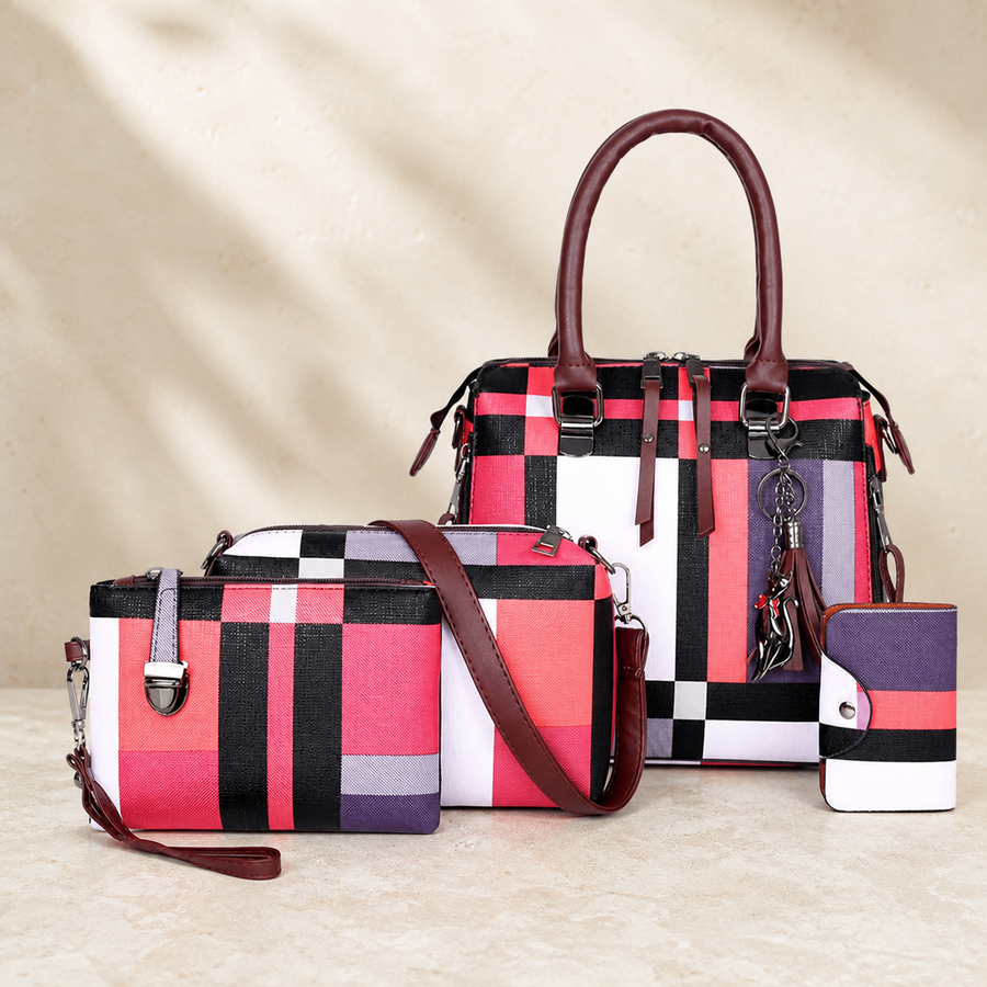 Ensemble de 4 sacs à motif écossais — Rose — vue 1