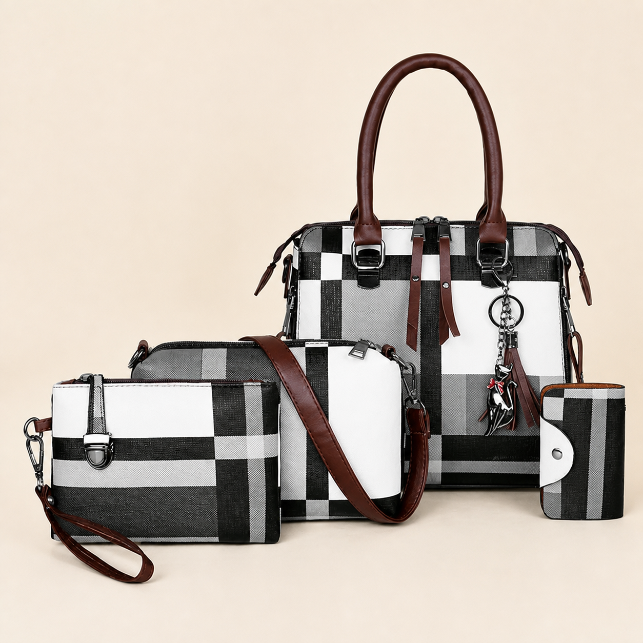 Ensemble de 4 sacs à motif écossais — Noir — vue 2