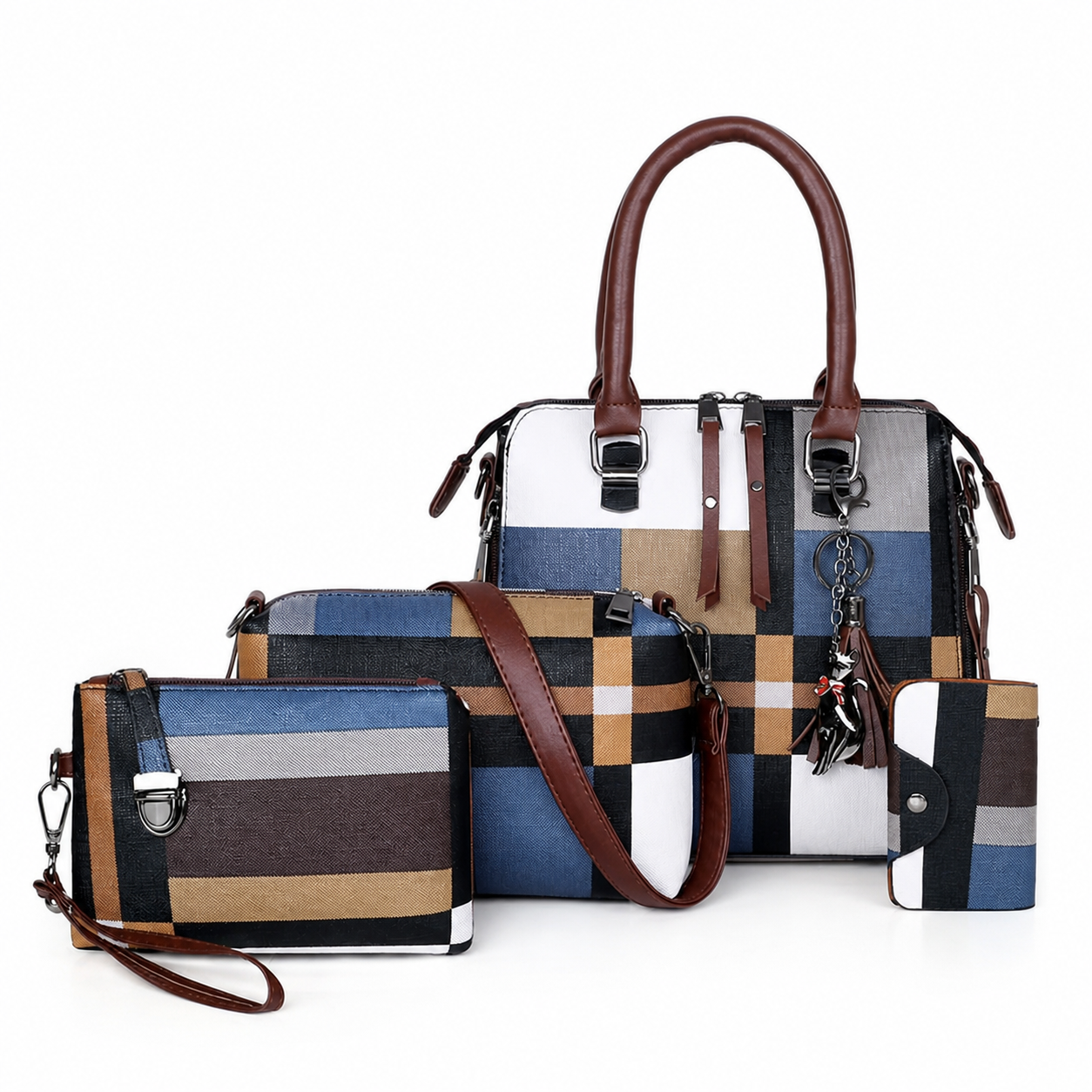 Ensemble de 4 sacs à motif écossais — Bleu — vue 3
