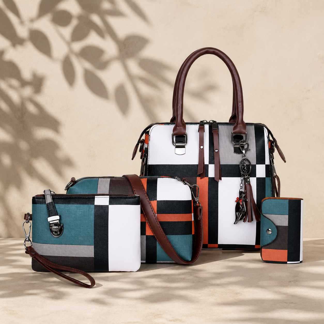 Ensemble de 4 sacs à motif écossais — Vert — vue 4