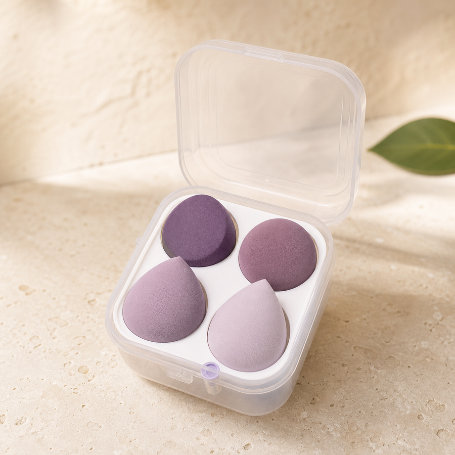Coffret de quatre éponges prune — Grape four-piece makeup sponge case