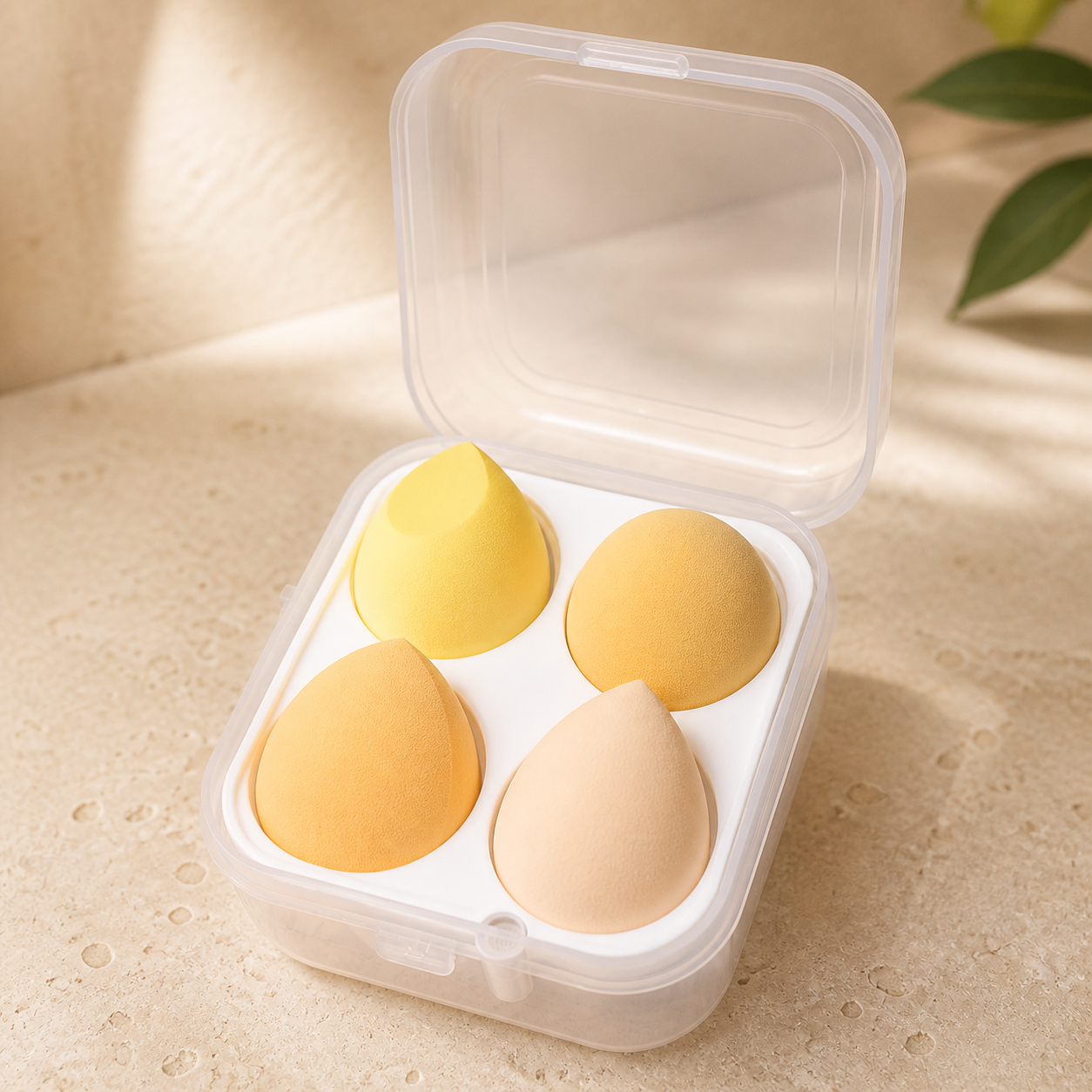 Coffret de quatre éponges mangue — Mango four-piece makeup sponge case