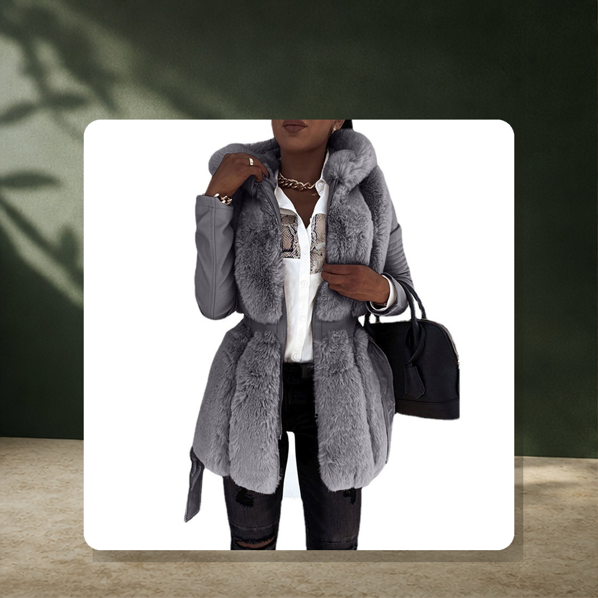 Veste longue ceinturée à capuche — Gris — vue 2