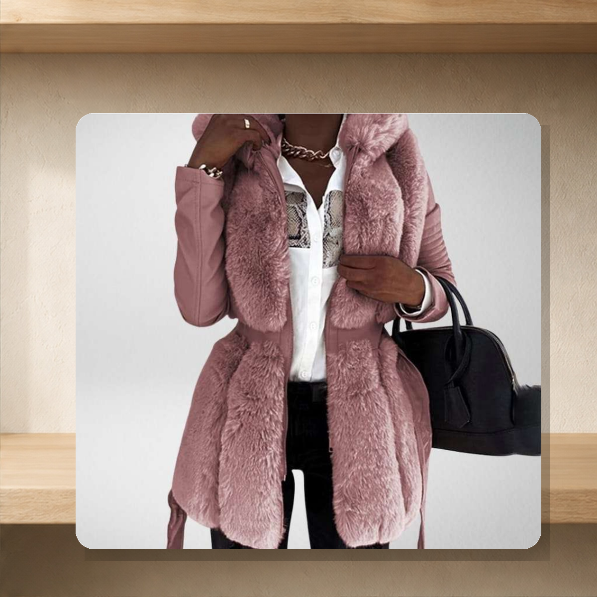 Veste longue ceinturée à capuche — Rose — vue 3