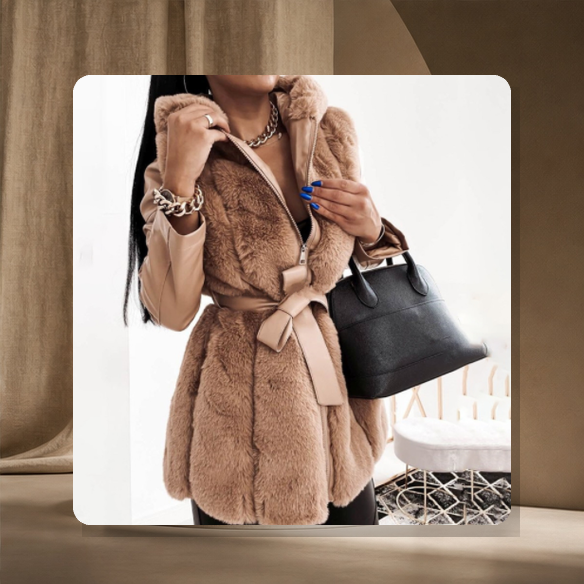 Veste longue ceinturée à capuche — Marron — vue 5