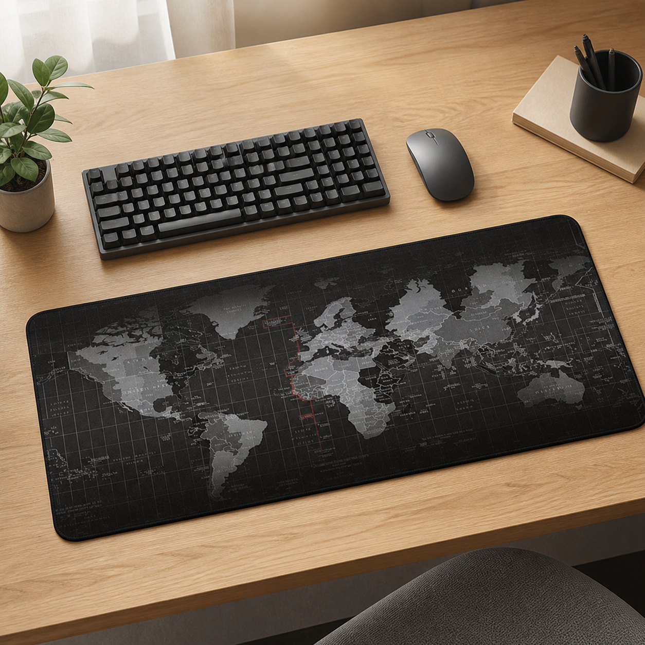 Tapis de bureau carte du monde 70 × 30 cm — World map desk mat 70 × 30 cm
