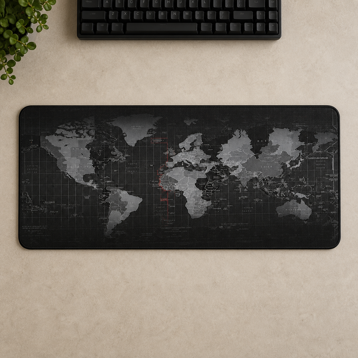 Vue de dessus du tapis de bureau carte du monde — Top view of world map desk mat