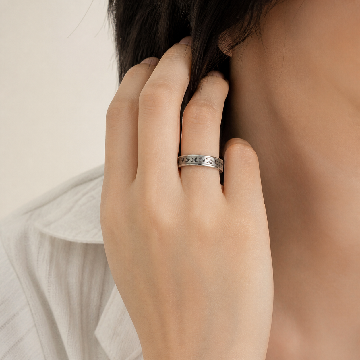 Bague rotative lune et étoiles en acier inoxydable — 6 — vue 1