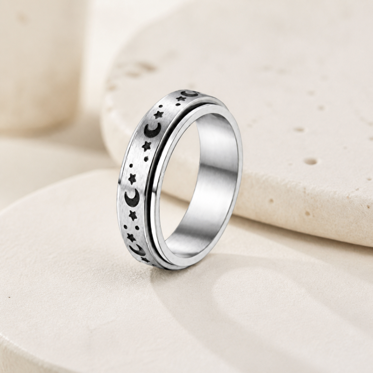 Bague rotative lune et étoiles en acier inoxydable — 6 — vue 3