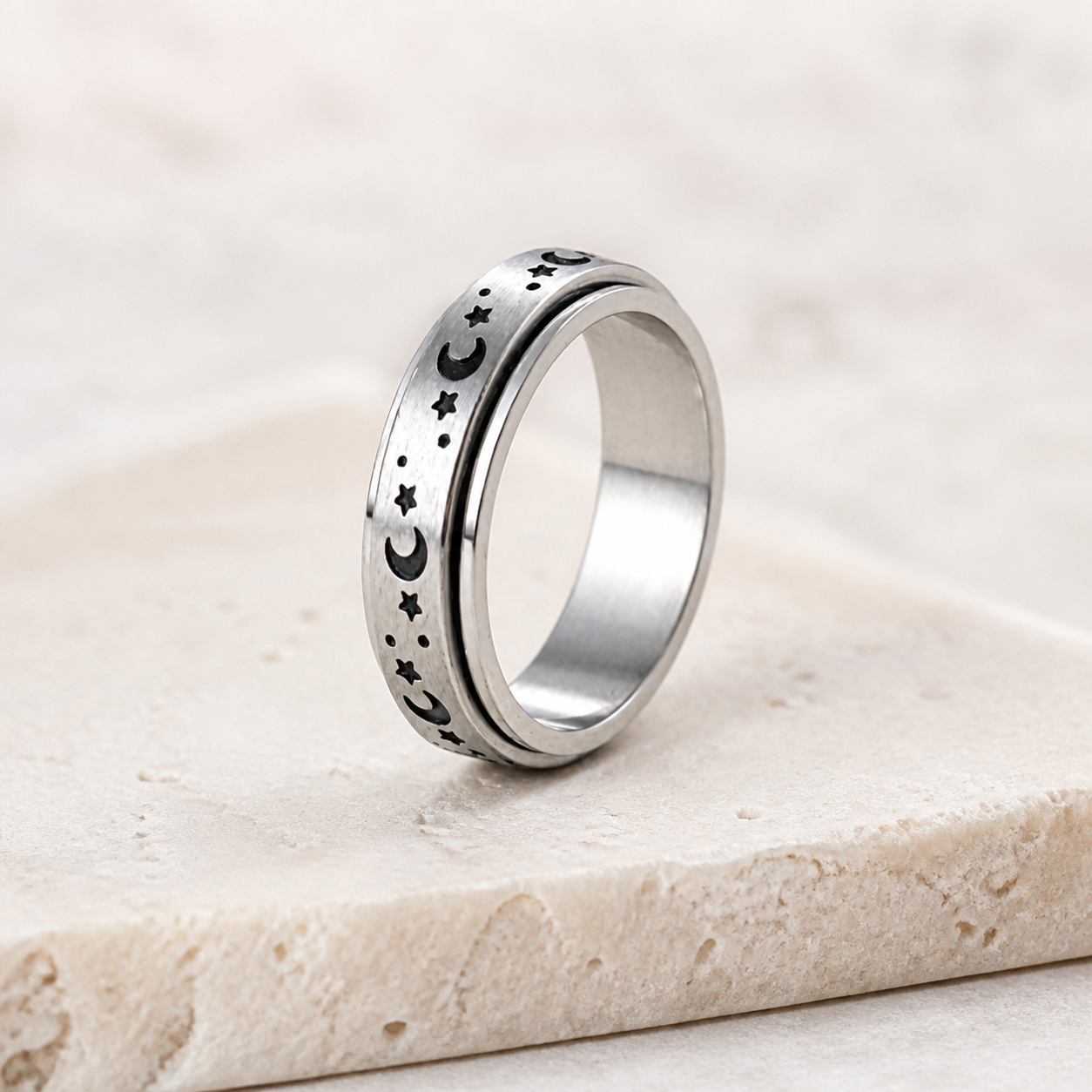 Bague rotative lune et étoiles en acier inoxydable — 6 — vue 4