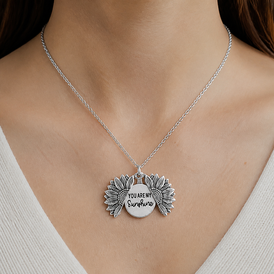 Collier pendentif tournesol — Argenté — vue 1
