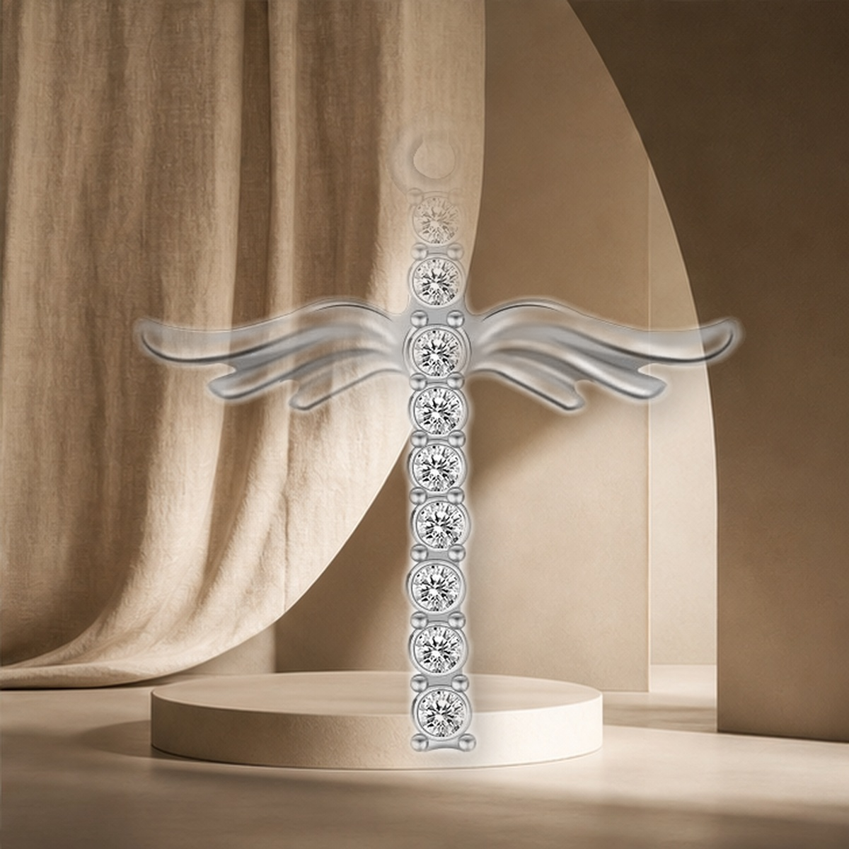 Collier ailes d’ange et croix — Argenté — vue 3