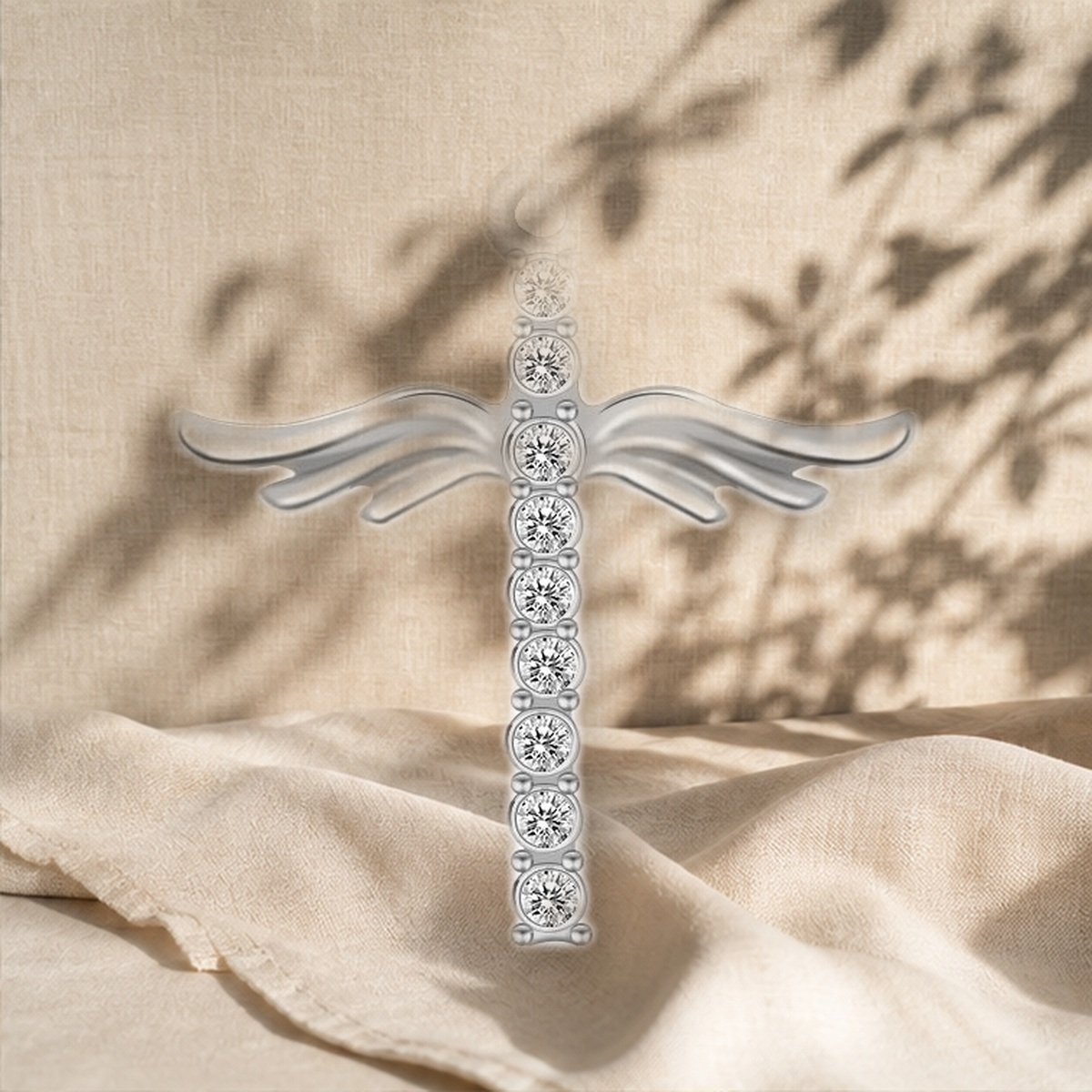Collier ailes d’ange et croix — Argenté — vue 5