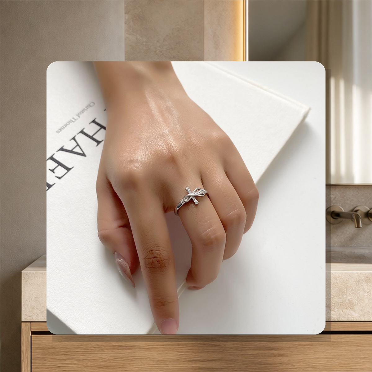 Bague graphique bicolore — Blanc K-adjustable — vue 5
