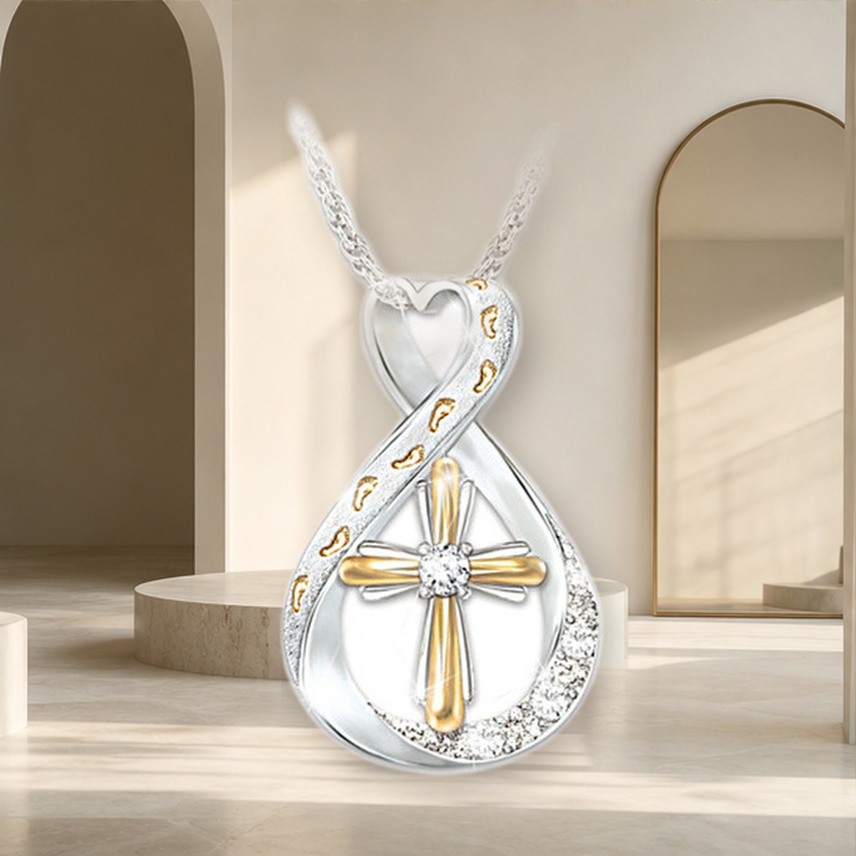 Collier pendentif empreinte et croix — Twocolor cross — vue 3