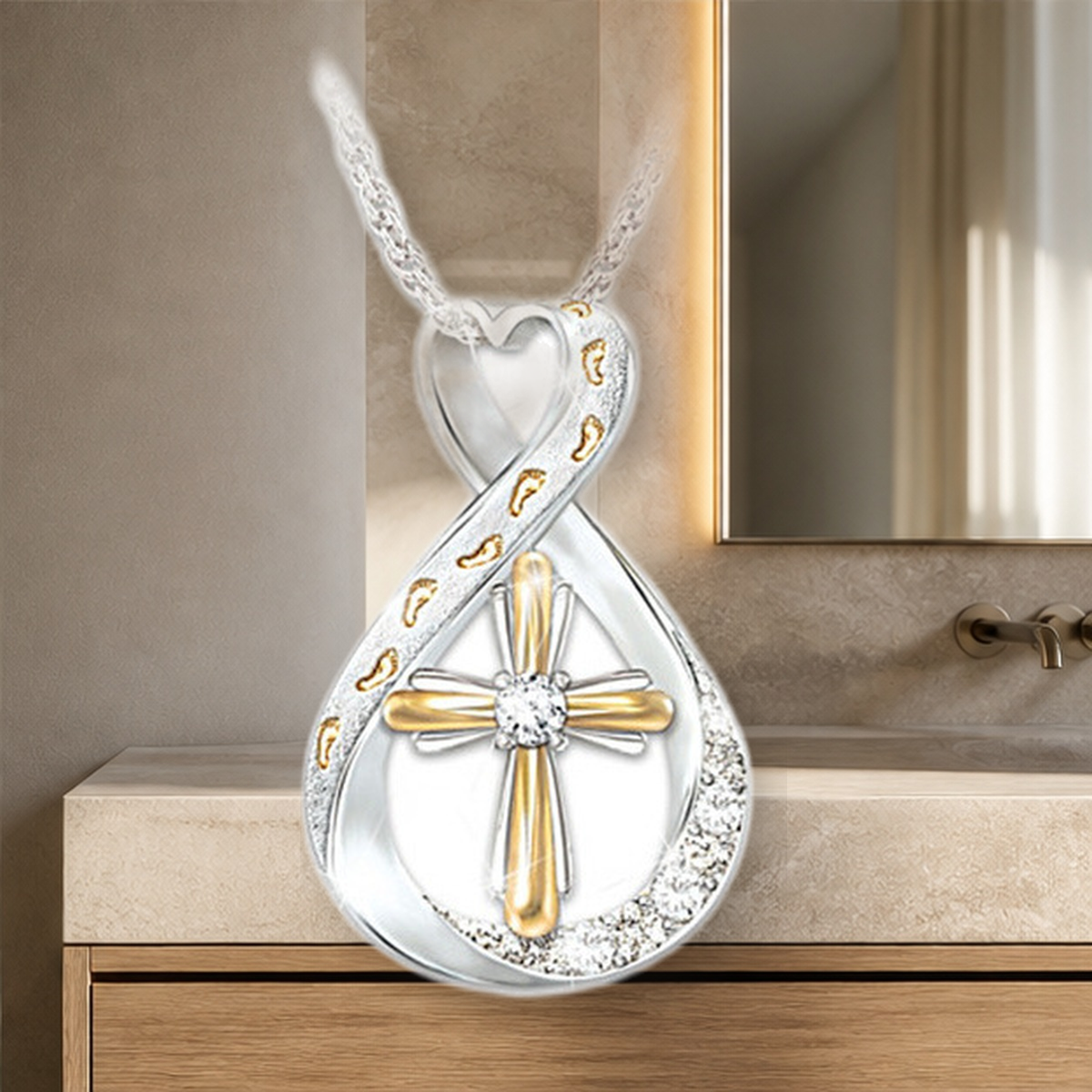 Collier pendentif empreinte et croix — Twocolor cross — vue 4