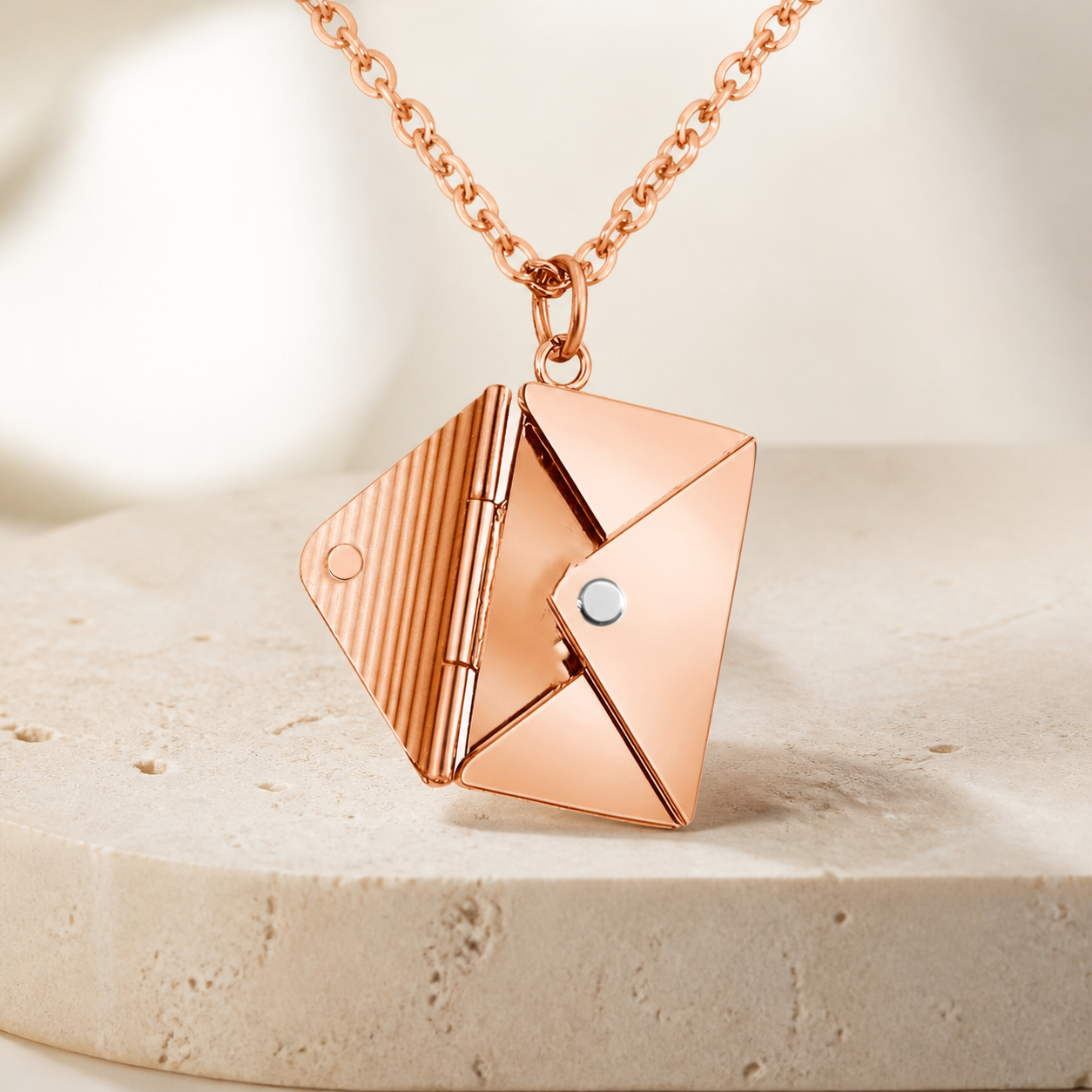 Collier enveloppe en acier titane — Or rose — vue 2
