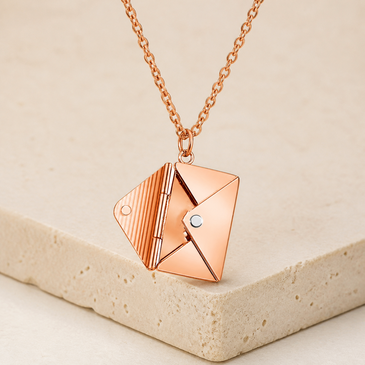 Collier enveloppe en acier titane — Or rose — vue 4