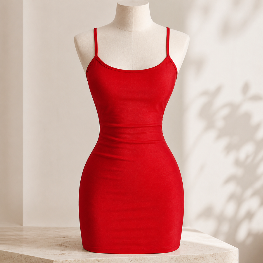 Robe moulante dos nu à fines bretelles — Rouge — vue 1