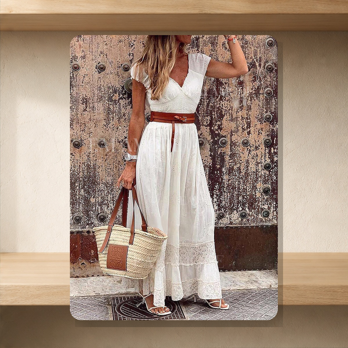 Robe longue à empiècements en dentelle — Blanc — vue 2