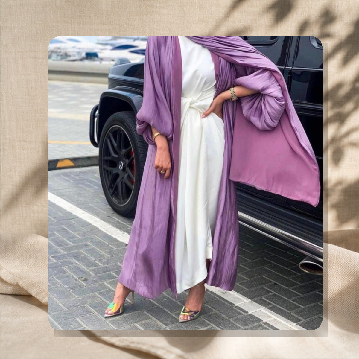 Abaya satinée à manches bouffantes — Violet — vue 3
