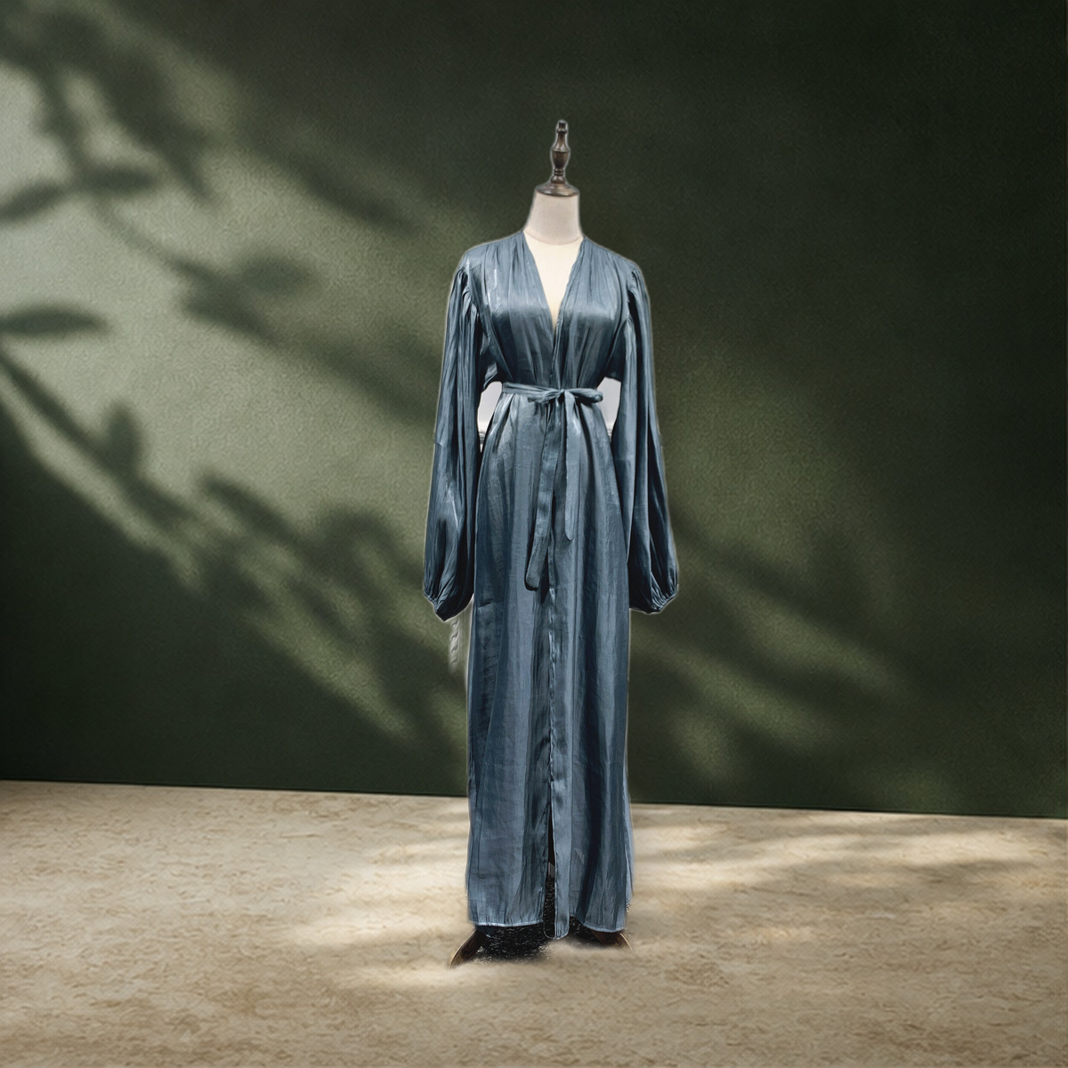 Abaya satinée à manches bouffantes — Fog Bleu — vue 6