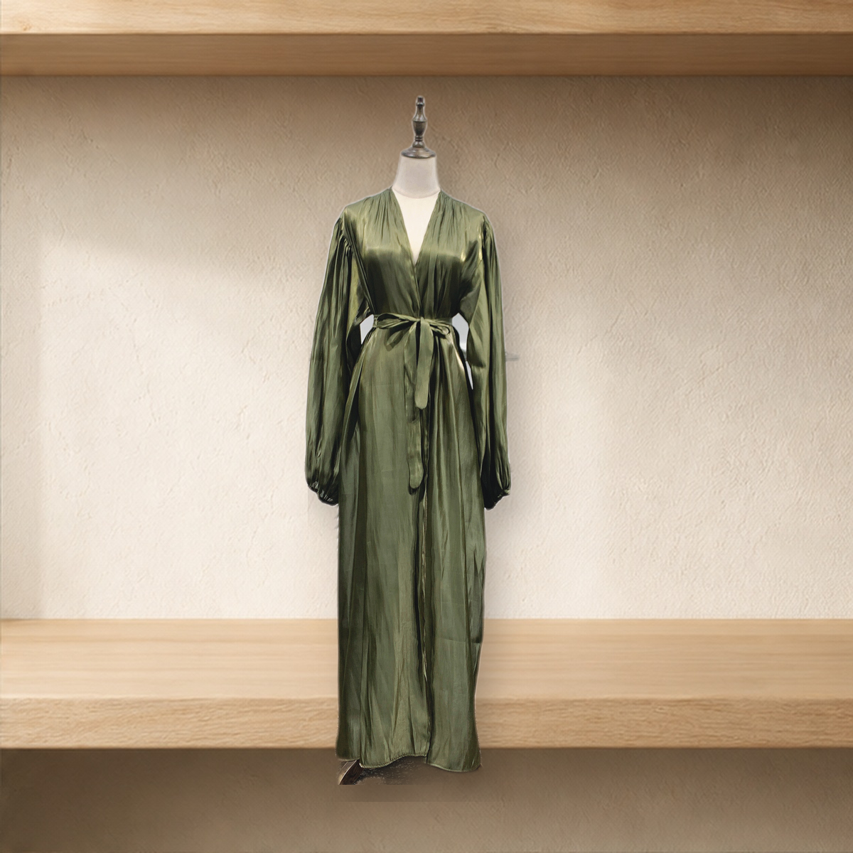 Abaya satinée à manches bouffantes — ArmyGreen — vue 7
