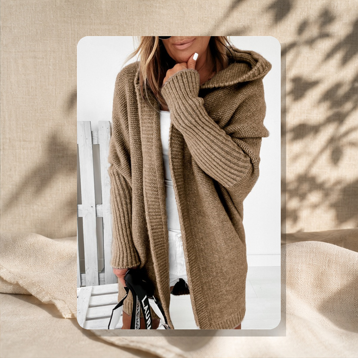 Cardigan oversize à manches chauve-souris — Kaki — vue 2