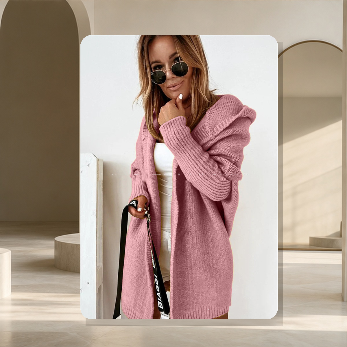 Cardigan oversize à manches chauve-souris — Rose — vue 3