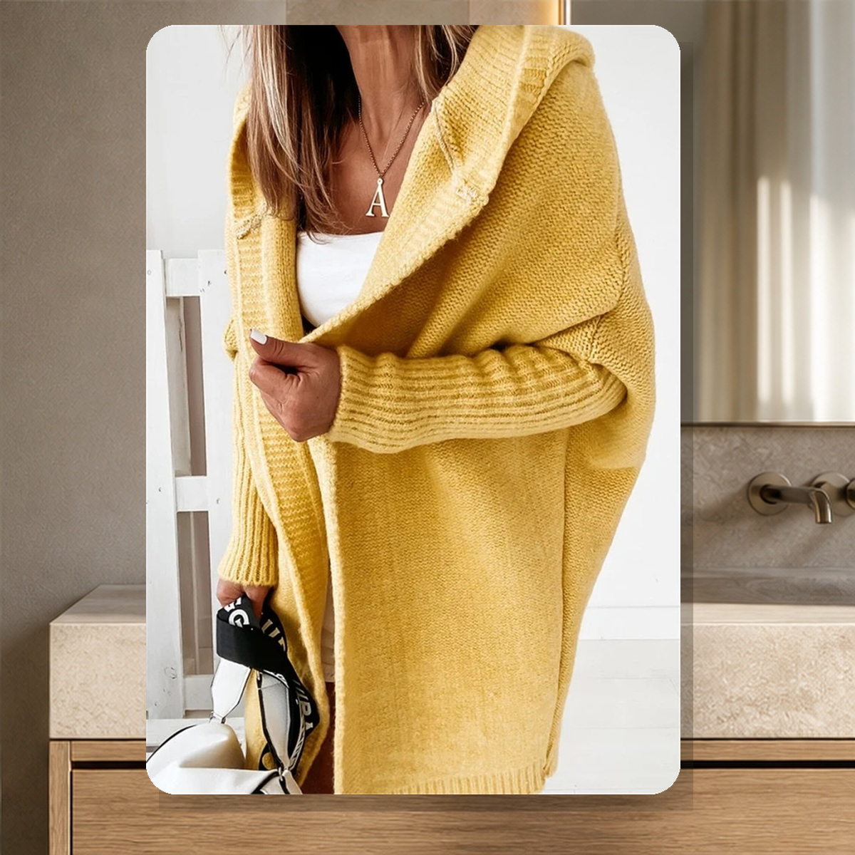 Cardigan oversize à manches chauve-souris — Jaune — vue 4