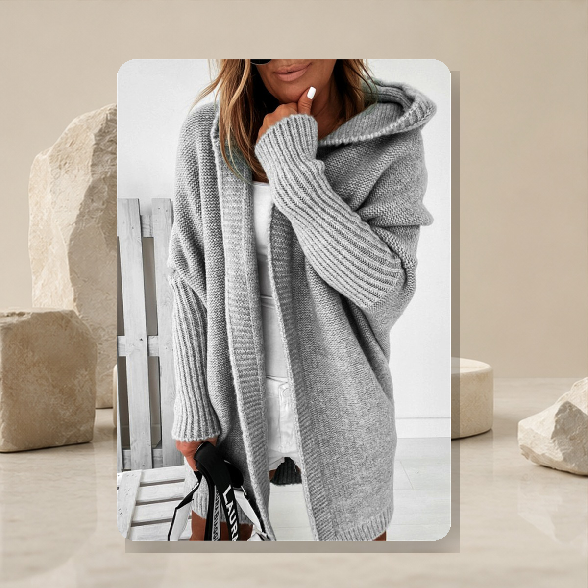 Cardigan oversize à manches chauve-souris — Gris — vue 7
