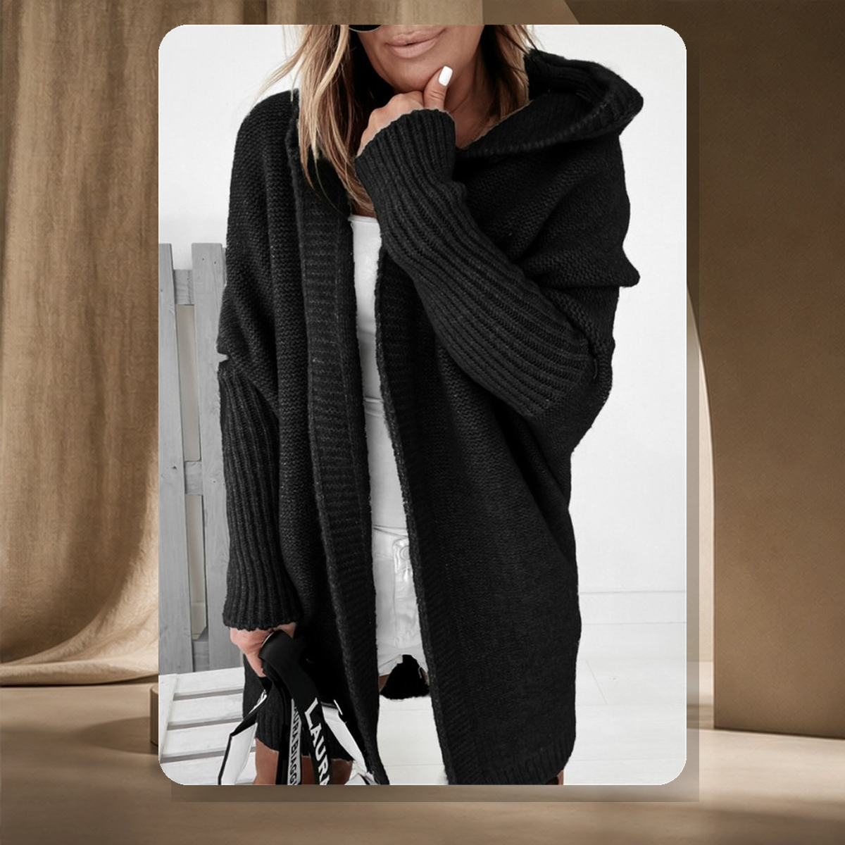 Cardigan oversize à manches chauve-souris — Noir — vue 8