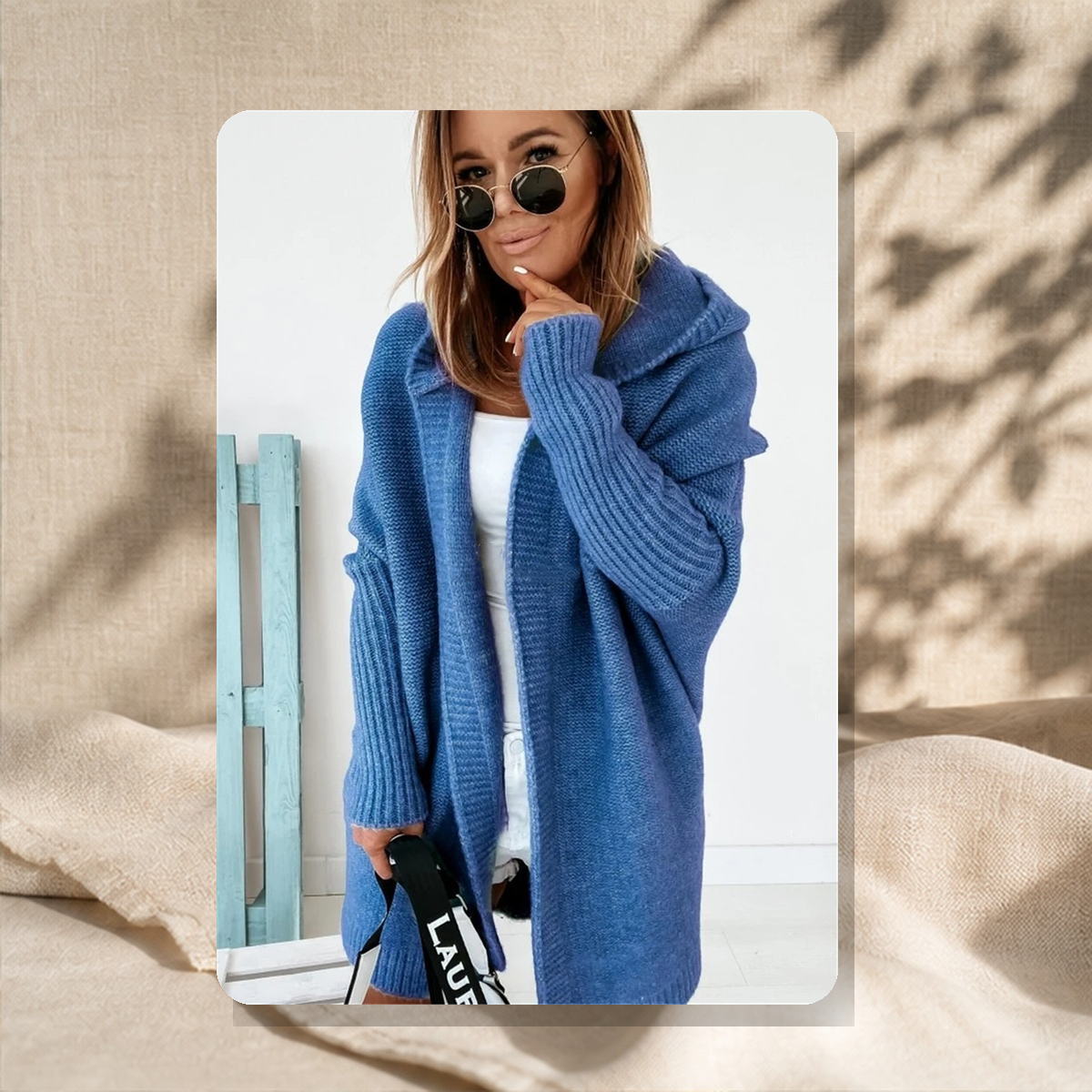 Cardigan oversize à manches chauve-souris — Denim Bleu — vue 10