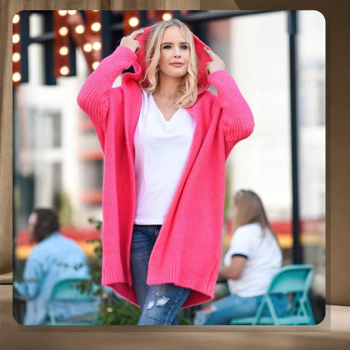 Cardigan oversize à manches chauve-souris — Rose Rouge — vue 16