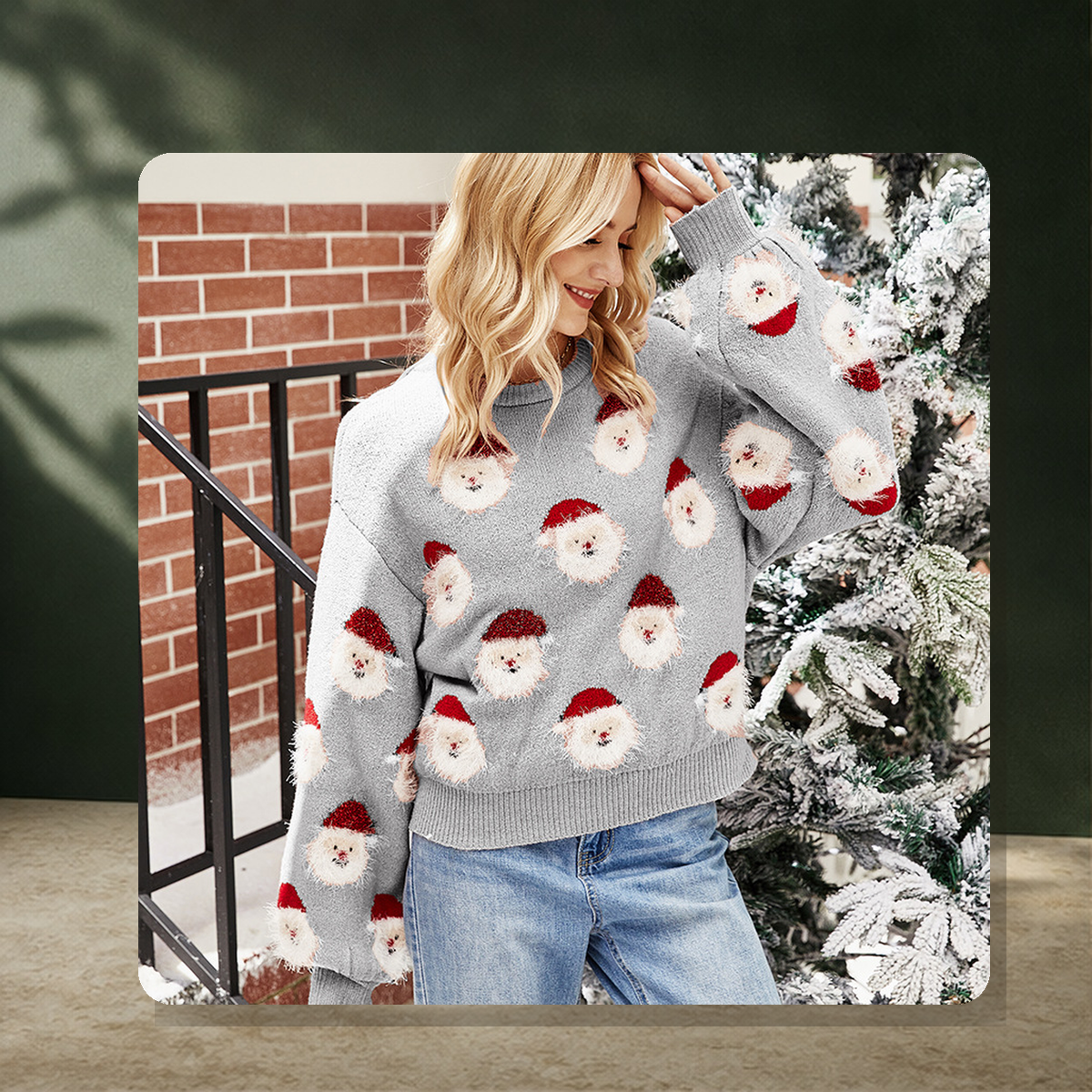 Pull de Noël motif Père Noël — Gris — vue 3
