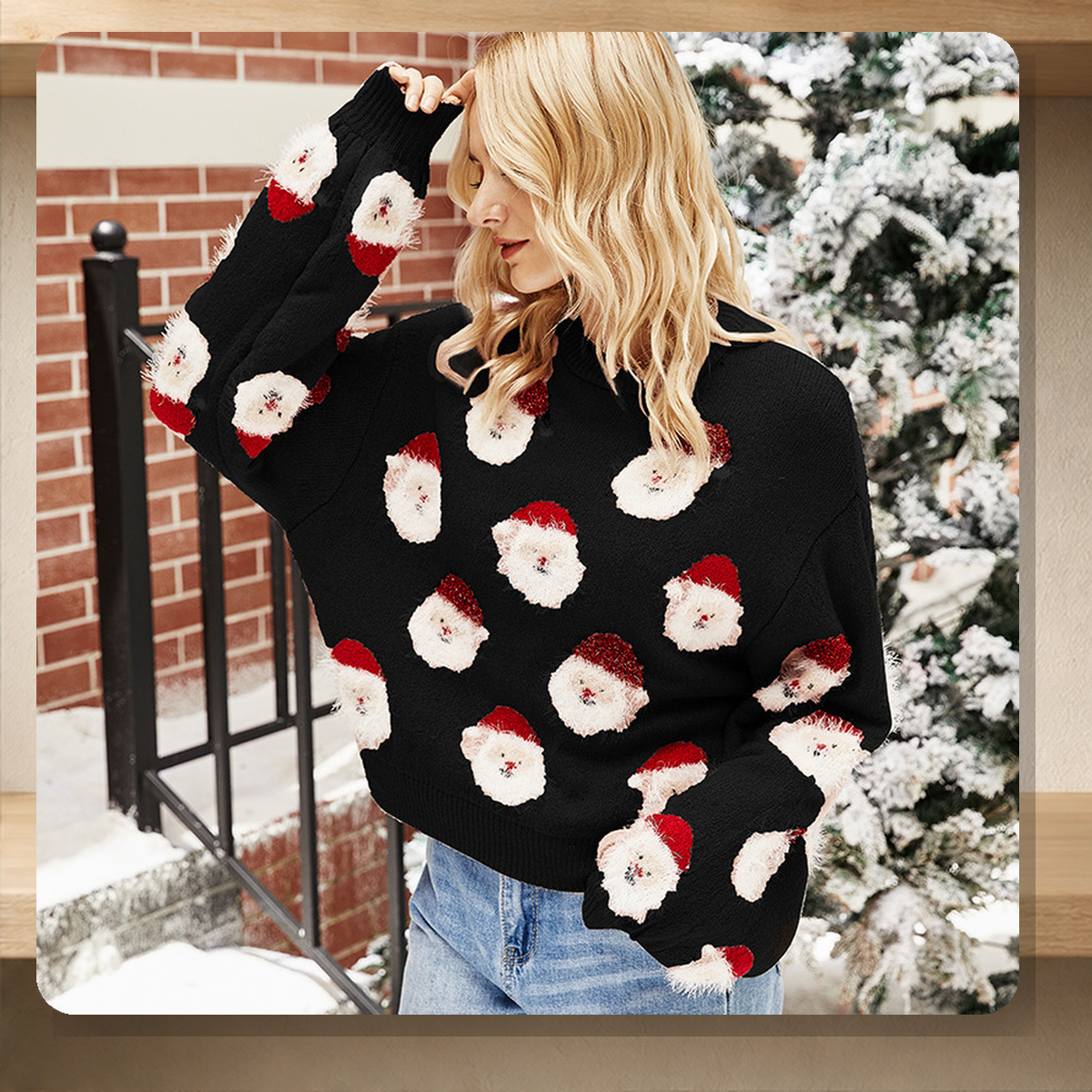 Pull de Noël motif Père Noël — Noir — vue 4