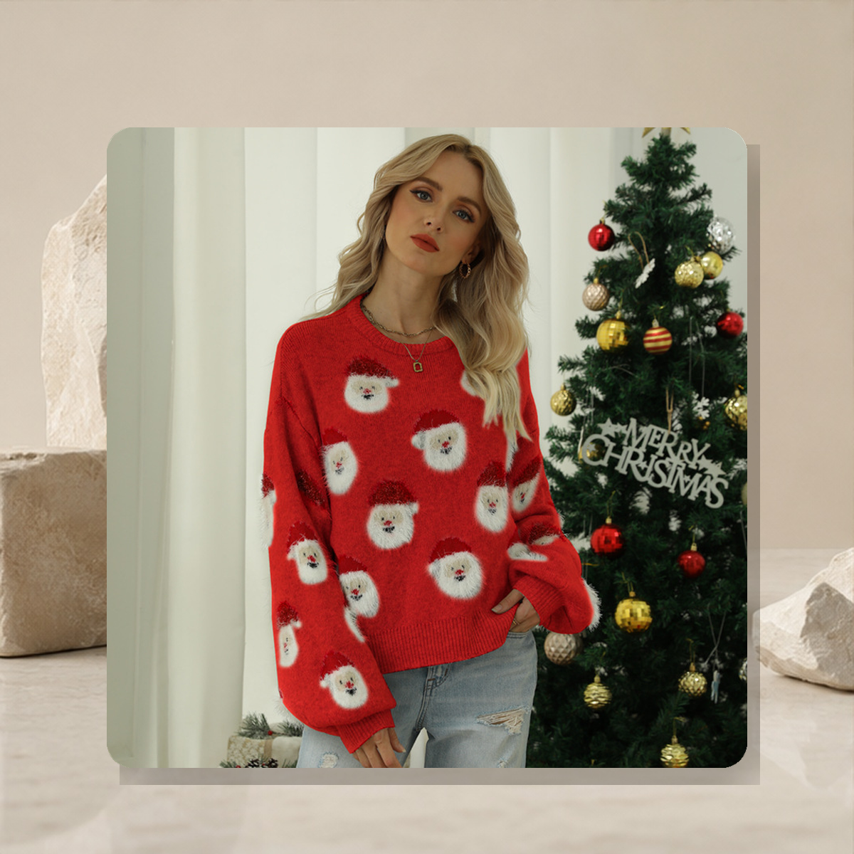 Pull de Noël motif Père Noël — Rouge — vue 5
