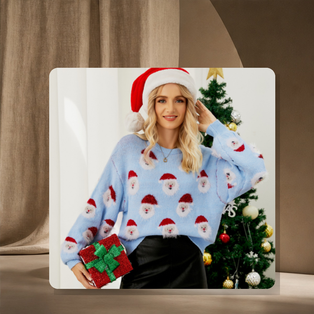 Pull de Noël motif Père Noël — Bleu — vue 6