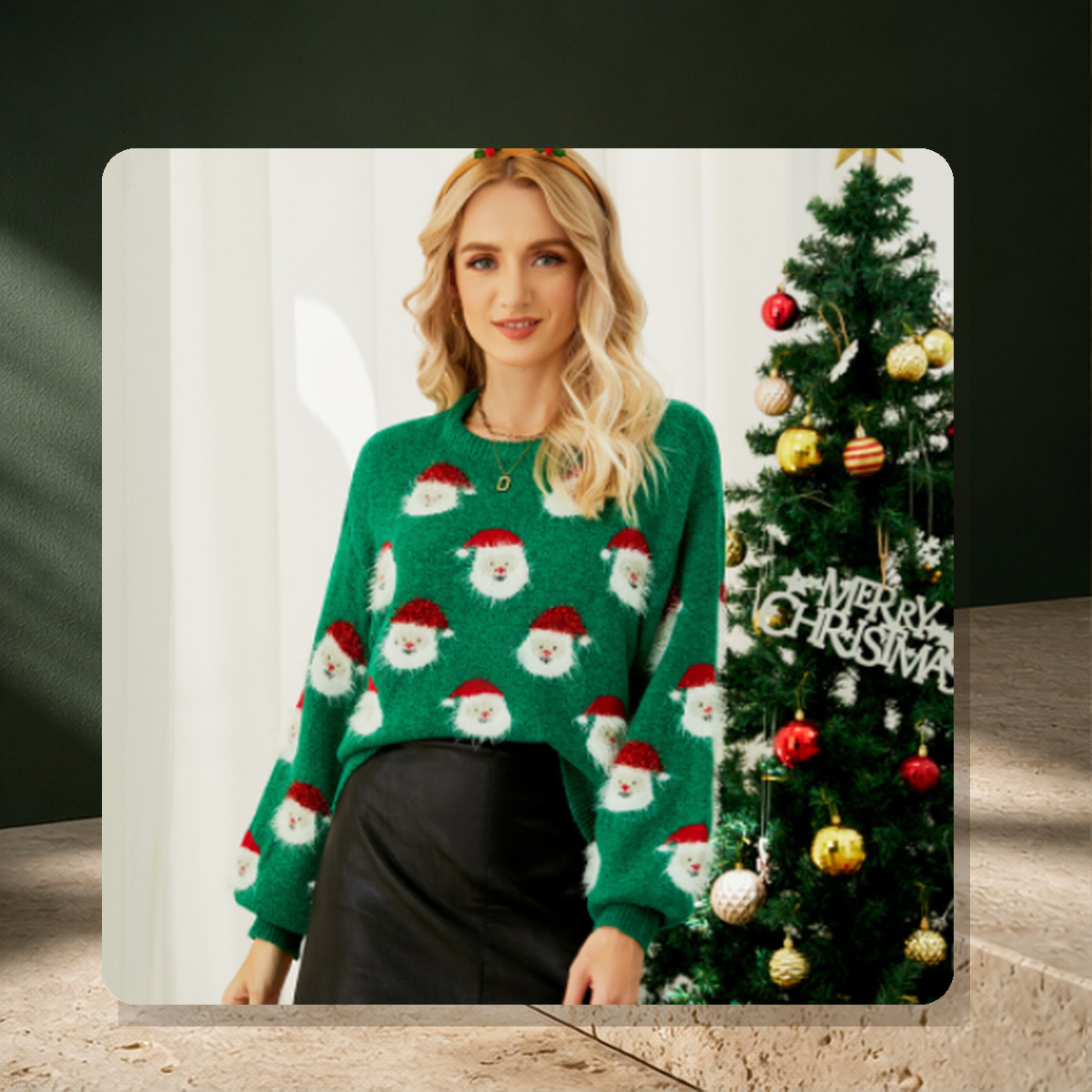 Pull de Noël motif Père Noël — Vert — vue 7