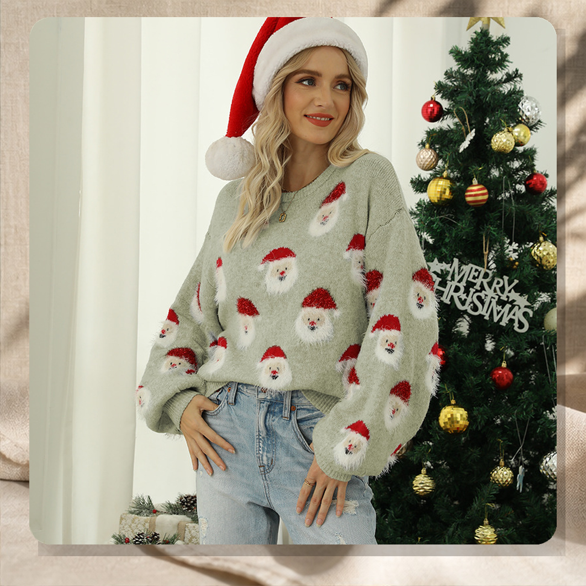 Pull de Noël motif Père Noël — Light Vert — vue 8