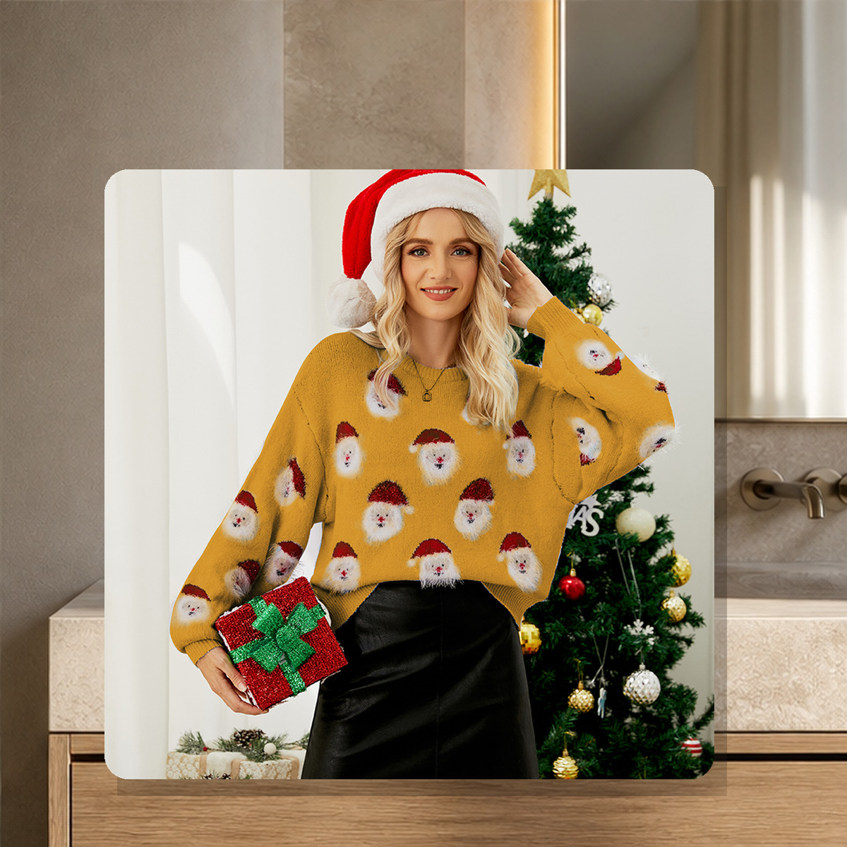 Pull de Noël motif Père Noël — Doré — vue 10