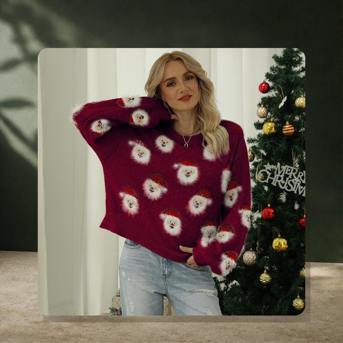 Pull de Noël motif Père Noël — Violet Rouge — vue 11
