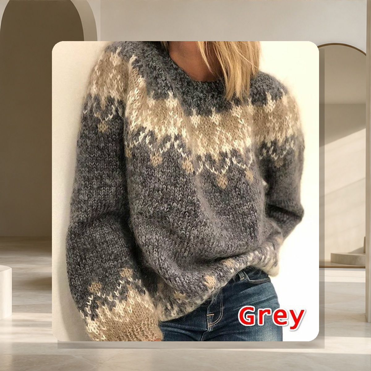Pull jacquard à motifs — Gris — vue 2