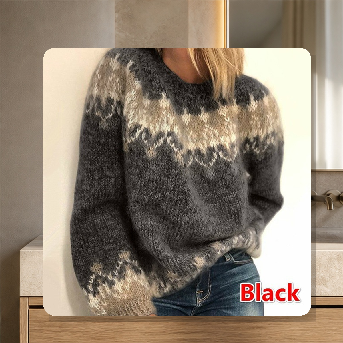 Pull jacquard à motifs — Noir — vue 3
