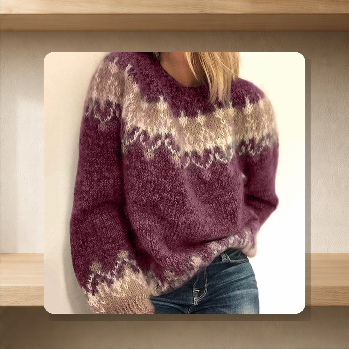 Pull jacquard à motifs — Wine Rouge — vue 5