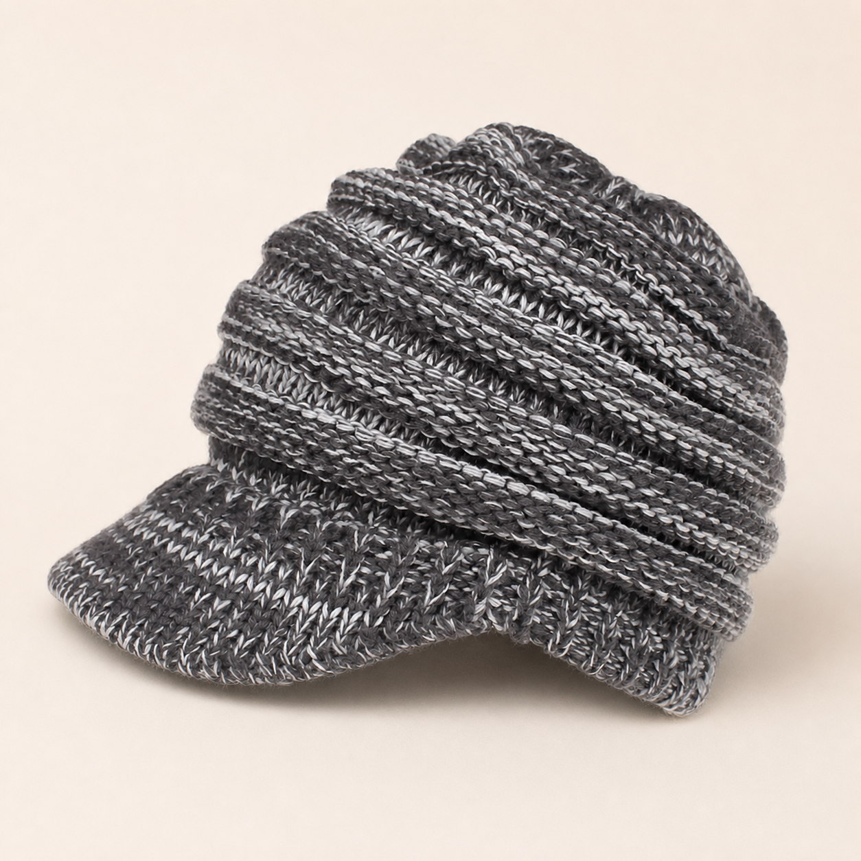 Bonnet à visière gris chiné — Grey marled visor beanie